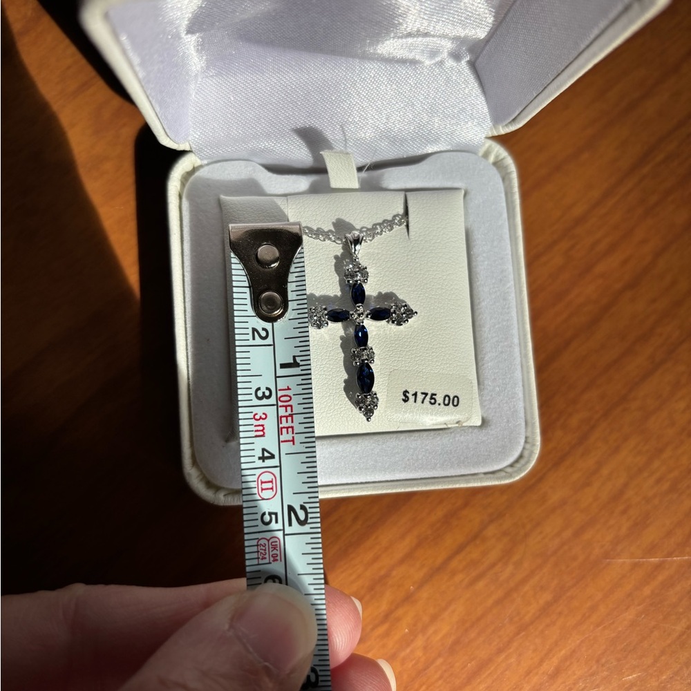 NWT Created Sapphire Cross Pendant Necklace - Picture 3 of 6